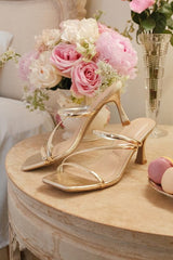 Vian Gold Metallic Strappy High Heel Slide Sandals