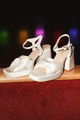 Remie White Satin Knotted Platform High Heel Sandals