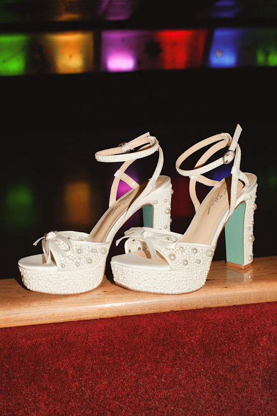 Enola Ivory Pearl Platform Ankle Strap High Heel Sandals