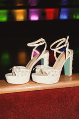 Enola Ivory Pearl Platform Ankle Strap High Heel Sandals