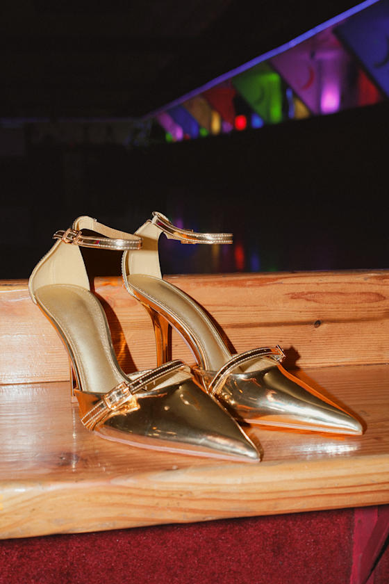 Kellen Gold Patent Ankle Strap Pointed-Toe Pumps