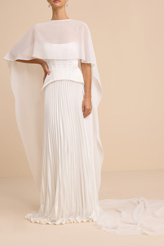 Dovey White Satin Pleated Maxi Dress