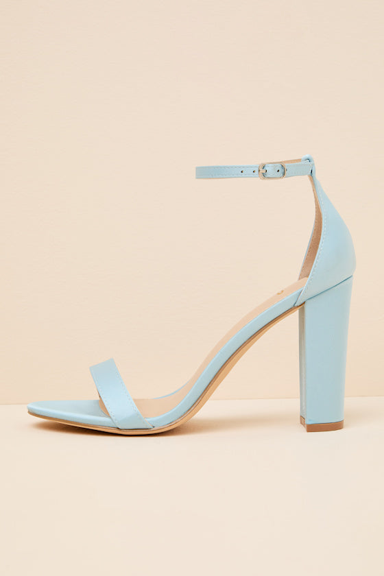 Taylor Baby Blue Satin Ankle Strap Heels