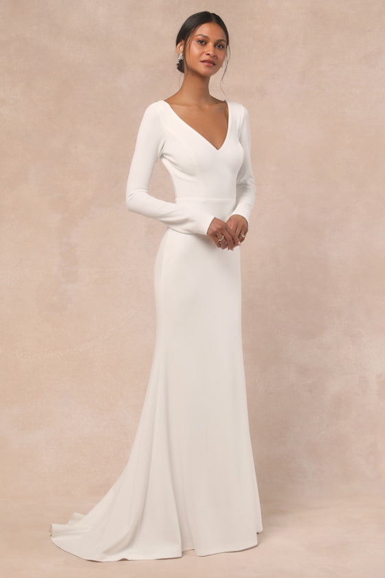 Feeling of Forever White Long Sleeve Mermaid Maxi Dress
