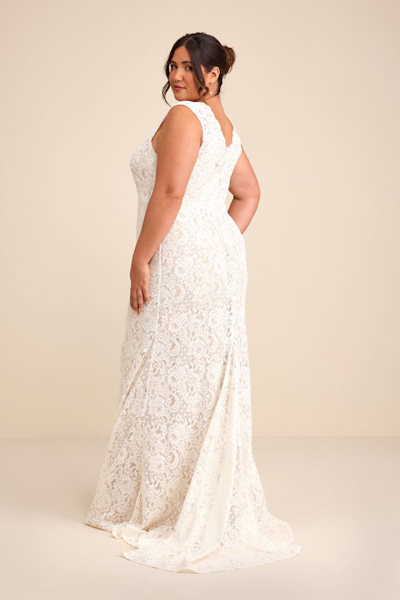 Spectacular Romance White Lace Sleeveless Mermaid Maxi Dress