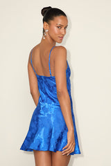 Close to Your Heart Royal Blue Satin Jacquard Cowl Slip Dress