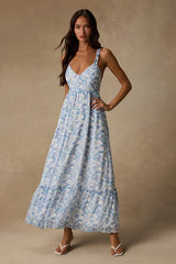 My Love Story White Floral Print Tie-Back Maxi Dress