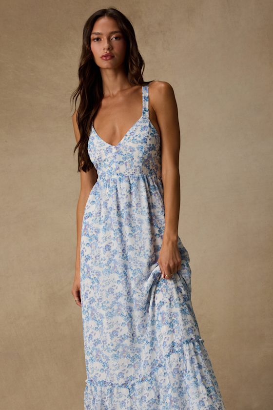 My Love Story White Floral Print Tie-Back Maxi Dress