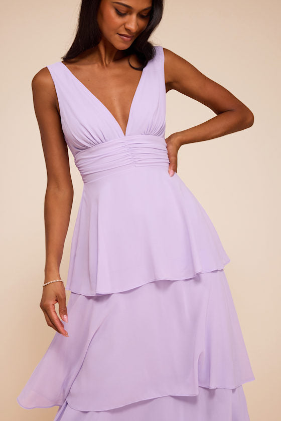 Celebration Time Lavender Sleeveless Tiered Midi Dress