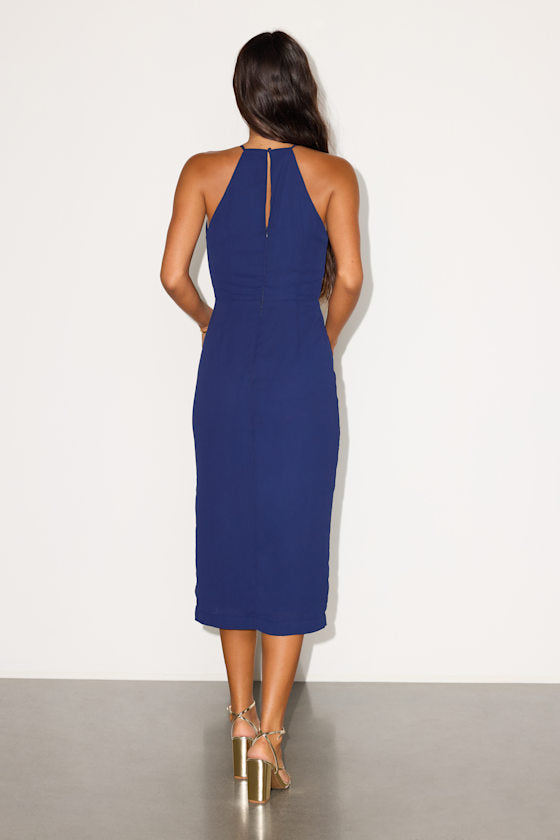 Dreamy Date Night Navy Blue Sleeveless Midi Dress