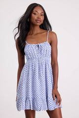 Grecian Getaway Blue and White Print Mini Dress