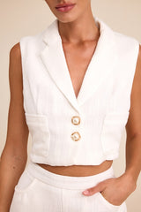 Perfect Company Ivory Tweed Sleeveless Cropped Blazer