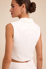 Perfect Company Ivory Tweed Sleeveless Cropped Blazer