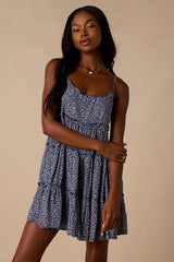 Sitting in the Sun Navy Blue Floral Print Ruffled Babydoll Dress