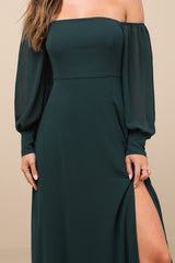 Feel the Romance Emerald Green Off-the-Shoulder Maxi Dress