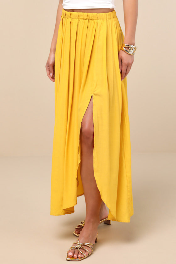 If You Pleats Yellow Pleated Maxi Skirt