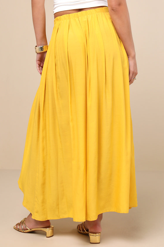 If You Pleats Yellow Pleated Maxi Skirt