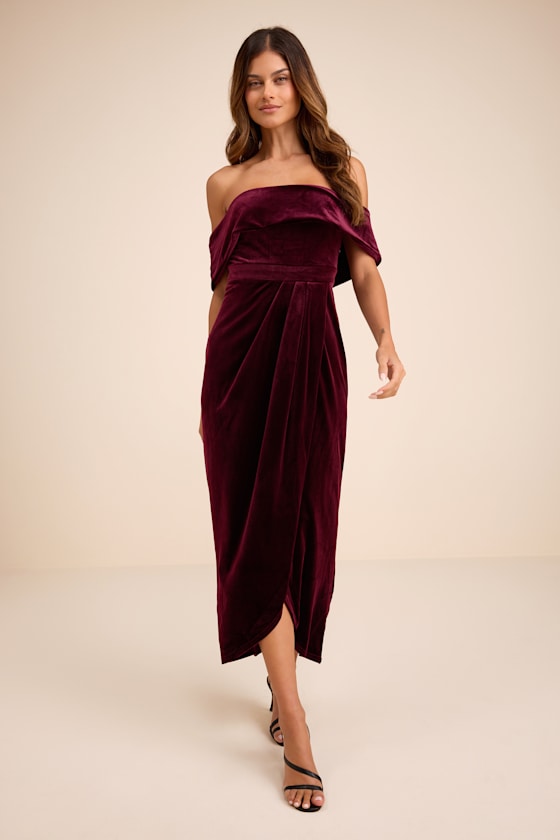 I'm Enchanted Burgundy Velvet Off-the-Shoulder Maxi Dress