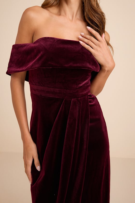 I'm Enchanted Burgundy Velvet Off-the-Shoulder Maxi Dress