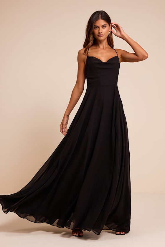 Romantically Speaking Black Cowl Lace-Up Maxi Dress