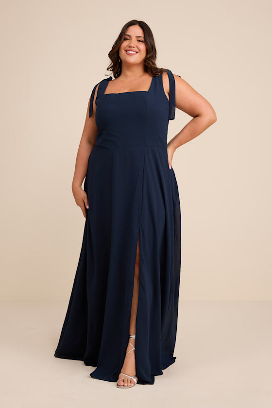 Love Me Forever Navy Blue Square Neck Maxi Dress