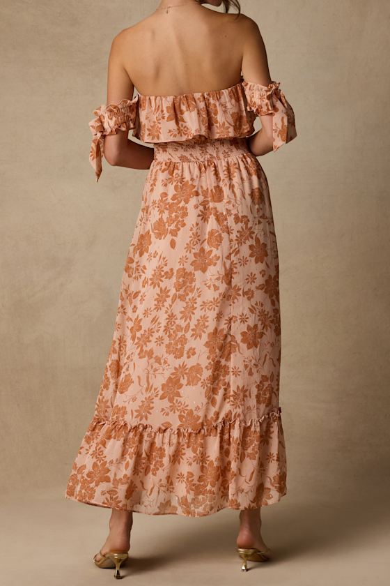 Love and Blooms Blush Floral Print Off-the-Shoulder Dress
