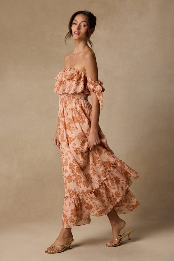 Love and Blooms Blush Floral Print Off-the-Shoulder Dress