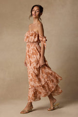 Love and Blooms Blush Floral Print Off-the-Shoulder Dress