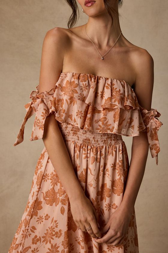 Love and Blooms Blush Floral Print Off-the-Shoulder Dress
