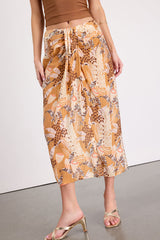 Something Wild Brown Multi Print Twist-Front Midi Skirt