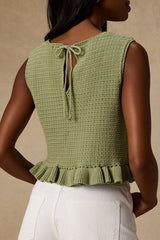 Flouncin' Around Dusty Olive Cropped Ruffled Sweater Tank