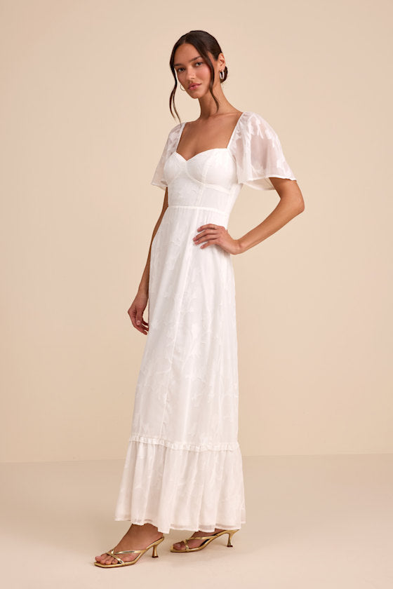 Tailor Made For You White Jacquard Lace-Up Maxi Dress
