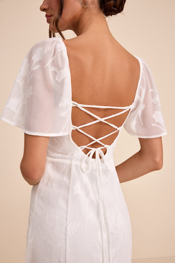 Tailor Made For You White Jacquard Lace-Up Maxi Dress