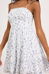 So Effortless White Floral Print Swiss Dot Tie-Back Mini Dress