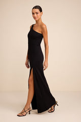 Good Times Only Black One-Shoulder Maxi Dress