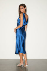 Incredible Love Navy Satin Cowl Back Midi Slip Dress