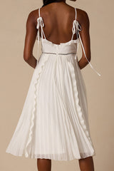 Never a Dull Moment White Tie-Strap Pleated Midi Dress
