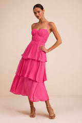 Cascading Crush Hot Pink Tiered Midi Dress