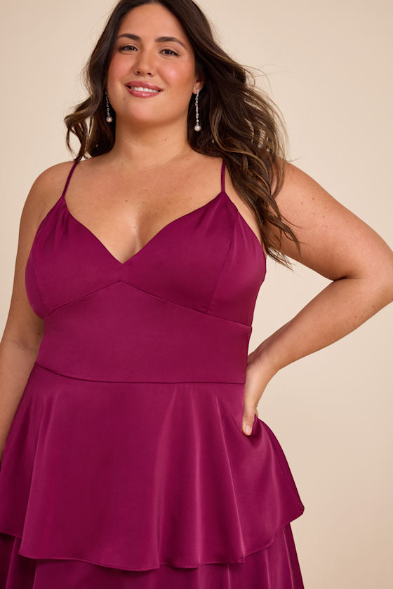 Going with Elegance Plum Purple Satin Tiered Gown