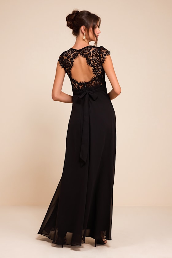 Momentous Moments Black Lace Backless Maxi Dress