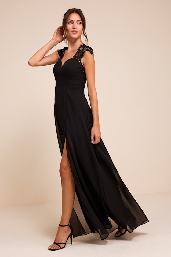 Momentous Moments Black Lace Backless Maxi Dress
