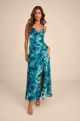 Beautiful Soul Teal Green Floral Print Twist-Front Maxi Dress
