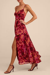 Beautiful Soul Burgundy Floral Print Twist-Front Maxi Dress