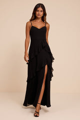 Blessed with Beauty Black Ruffled Sleeveless Maxi Dress