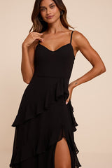 Blessed with Beauty Black Ruffled Sleeveless Maxi Dress