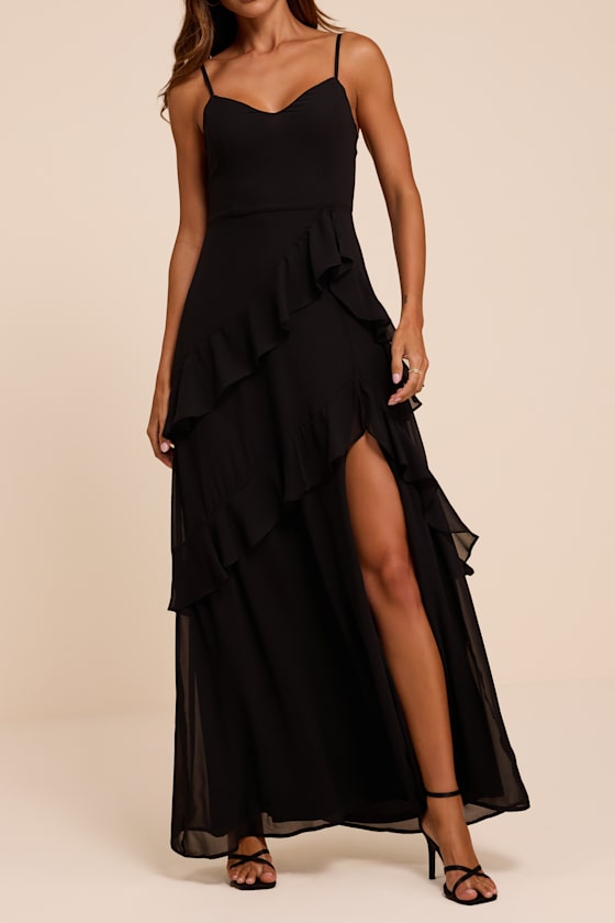 Blessed with Beauty Black Ruffled Sleeveless Maxi Dress