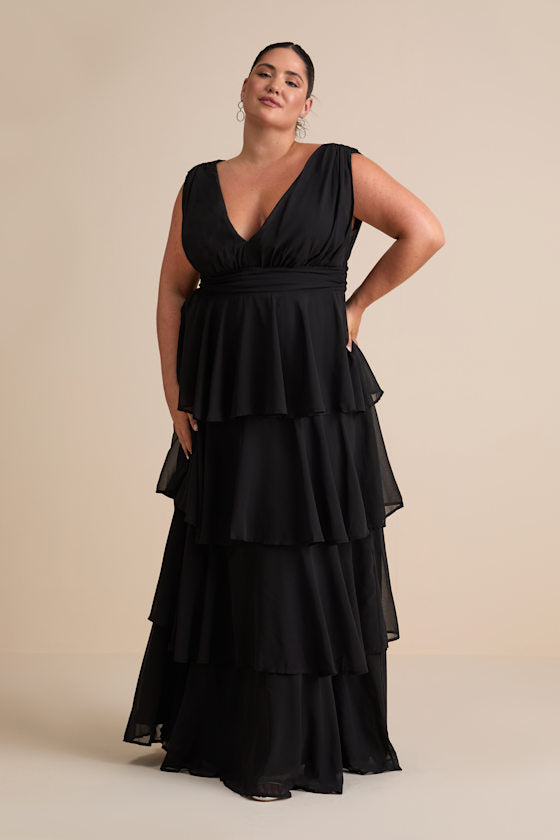 Amazing Evening Black Tiered Maxi Dress