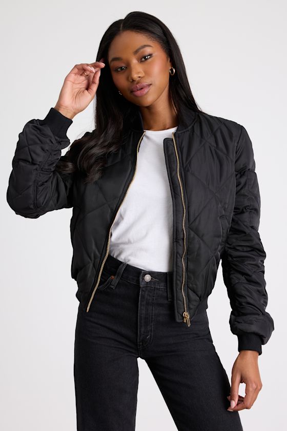 Style Expedition Black Quilted Bomber Jacket