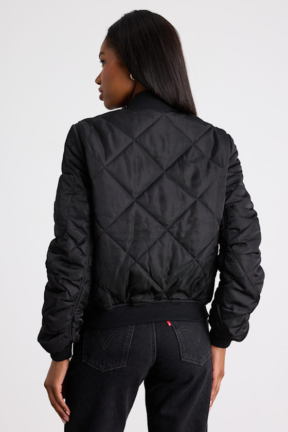 Style Expedition Black Quilted Bomber Jacket