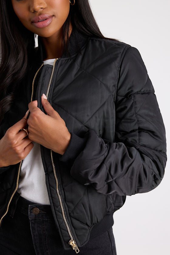Style Expedition Black Quilted Bomber Jacket